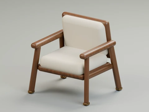 Mid-Century Wooden Lounge Chair 3D Model