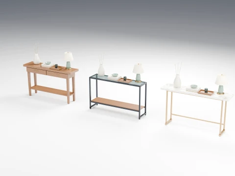 Console Table Collection with Decorative Accessories 3D Asset Pack 3D Model