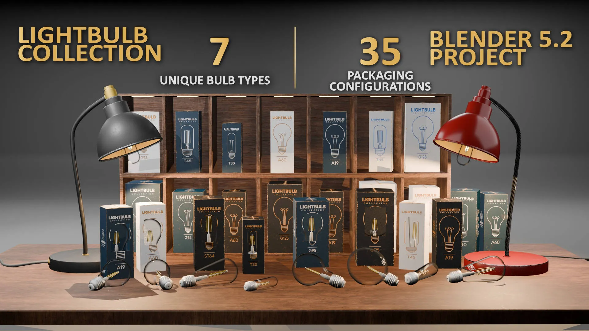 Light Bulb Collection 7 Bulb Types 35 Packaging Variants 3D Model .c4d .max .obj .3ds .fbx .stl .blend 
