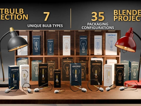 Light Bulb Collection 7 Bulb Types 35 Packaging Variants 3D Modell