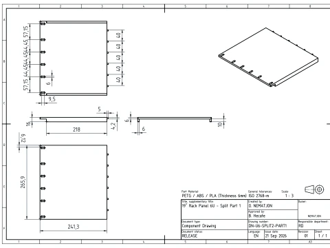 19 inch 6U Blank Server Rack Panel - CNC and 3D Print Ready 3D Print Model