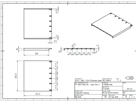 19 inch 6U Blank Server Rack Panel - CNC and 3D Print Ready 3D Print Model