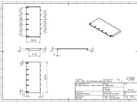 19 inch 6U Blank Server Rack Panel - CNC and 3D Print Ready 3D Print Model