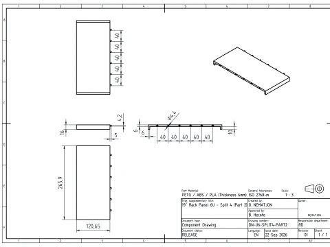 19 inch 6U Blank Server Rack Panel - CNC and 3D Print Ready 3D Print Model