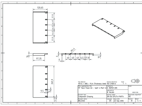 19 inch 6U Blank Server Rack Panel - CNC and 3D Print Ready 3D Print Model