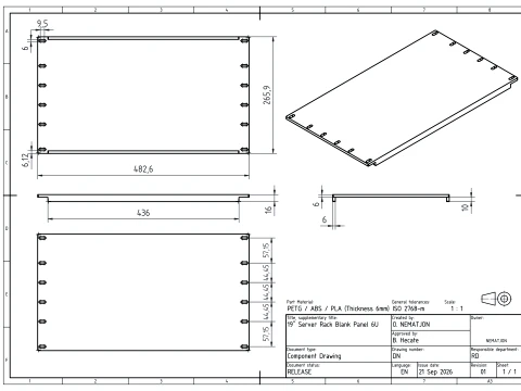 19 inch 6U Blank Server Rack Panel - CNC and 3D Print Ready 3D Print Model