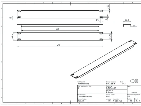 19 inch 1U Blank Server Rack Panel - CNC and 3D Print Ready 3D Print Model