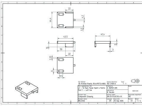 19 inch 1U Blank Server Rack Panel - CNC and 3D Print Ready 3D Print Model