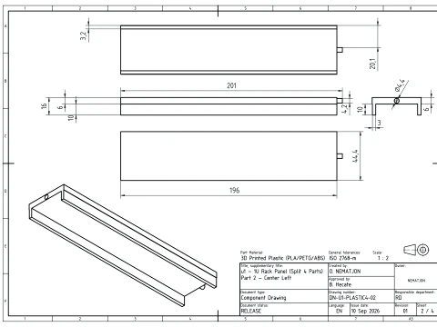 19 inch 1U Blank Server Rack Panel - CNC and 3D Print Ready 3D Print Model
