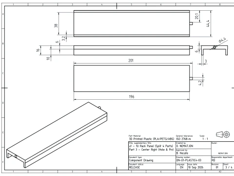 19 inch 1U Blank Server Rack Panel - CNC and 3D Print Ready 3D Print Model