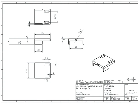 19 inch 1U Blank Server Rack Panel - CNC and 3D Print Ready 3D Print Model