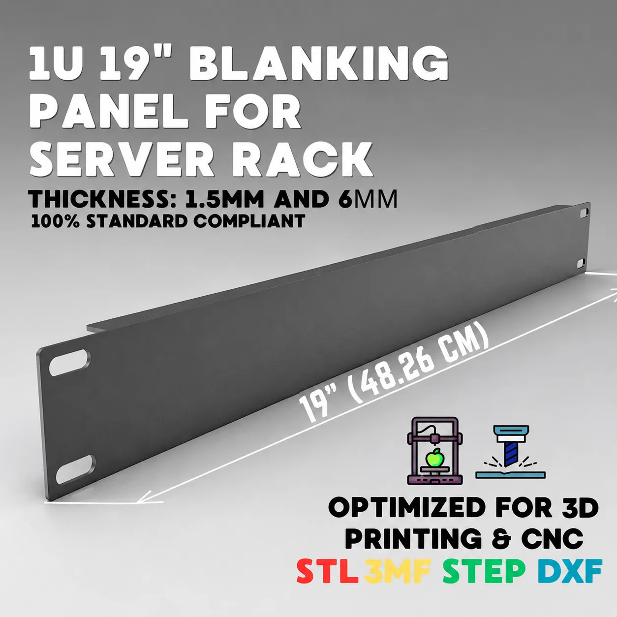 19 inch 1U Blank Server Rack Panel - CNC and 3D Print Ready 3D Print Model .c4d .max .obj .3ds .fbx .stl .blend