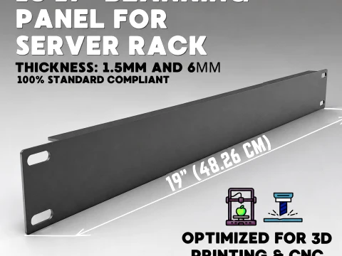19 inch 1U Blank Server Rack Panel - CNC and 3D Print Ready 3D Print Model