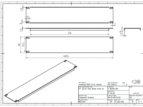 19 inch 2U Blank Server Rack Panel - CNC and 3D Print Ready 3D Print Model
