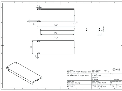 19 inch 2U Blank Server Rack Panel - CNC and 3D Print Ready 3D Print Model