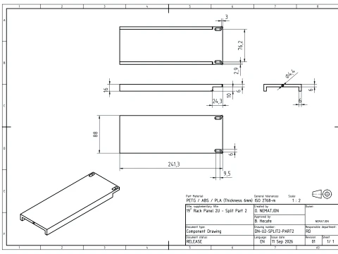 19 inch 2U Blank Server Rack Panel - CNC and 3D Print Ready 3D Print Model