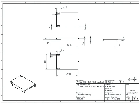 19 inch 2U Blank Server Rack Panel - CNC and 3D Print Ready 3D Print Model