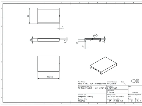 19 inch 2U Blank Server Rack Panel - CNC and 3D Print Ready 3D Print Model
