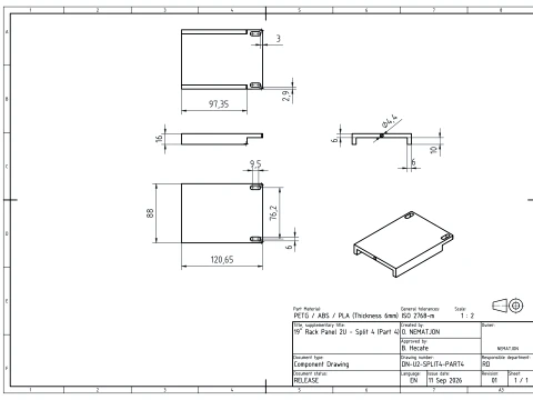 19 inch 2U Blank Server Rack Panel - CNC and 3D Print Ready 3D Print Model