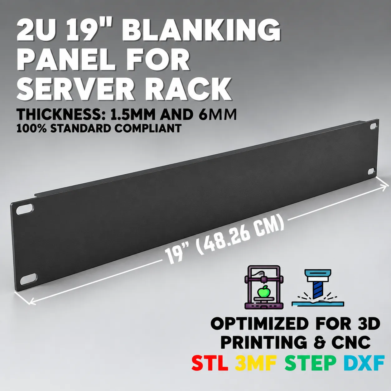 19 inch 2U Blank Server Rack Panel - CNC and 3D Print Ready 3D Print Model .c4d .max .obj .3ds .fbx .stl .blend