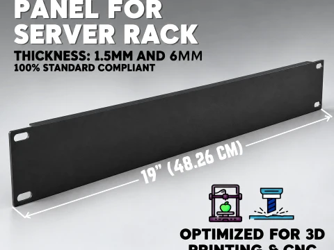 19 inch 2U Blank Server Rack Panel - CNC and 3D Print Ready 3D Print Model