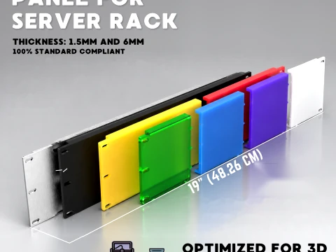 19 inch 3U Blank Server Rack Panel - CNC and 3D Print Ready 3D Print Model