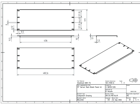 19 inch 4U Blank Server Rack Panel - CNC and 3D Print Ready 3D Print Model