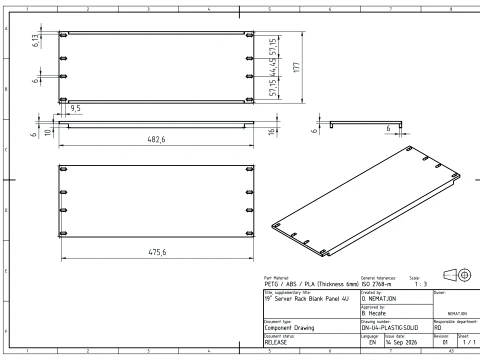 19 inch 4U Blank Server Rack Panel - CNC and 3D Print Ready 3D Print Model