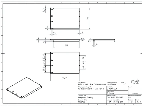 19 inch 4U Blank Server Rack Panel - CNC and 3D Print Ready 3D Print Model