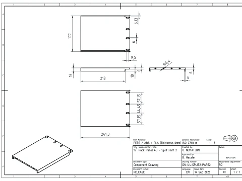 19 inch 4U Blank Server Rack Panel - CNC and 3D Print Ready 3D Print Model