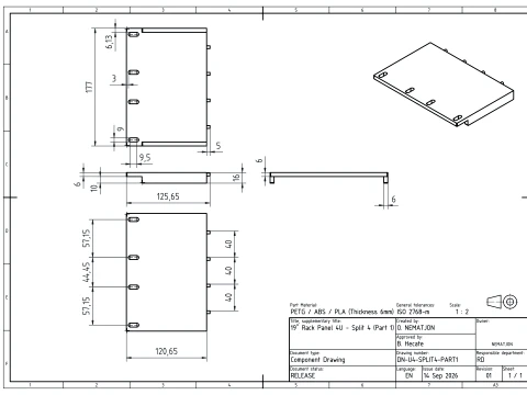 19 inch 4U Blank Server Rack Panel - CNC and 3D Print Ready 3D Print Model
