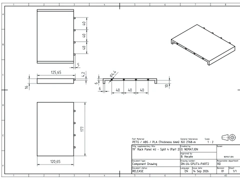 19 inch 4U Blank Server Rack Panel - CNC and 3D Print Ready 3D Print Model