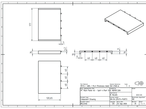 19 inch 4U Blank Server Rack Panel - CNC and 3D Print Ready 3D Print Model