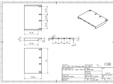 19 inch 4U Blank Server Rack Panel - CNC and 3D Print Ready 3D Print Model