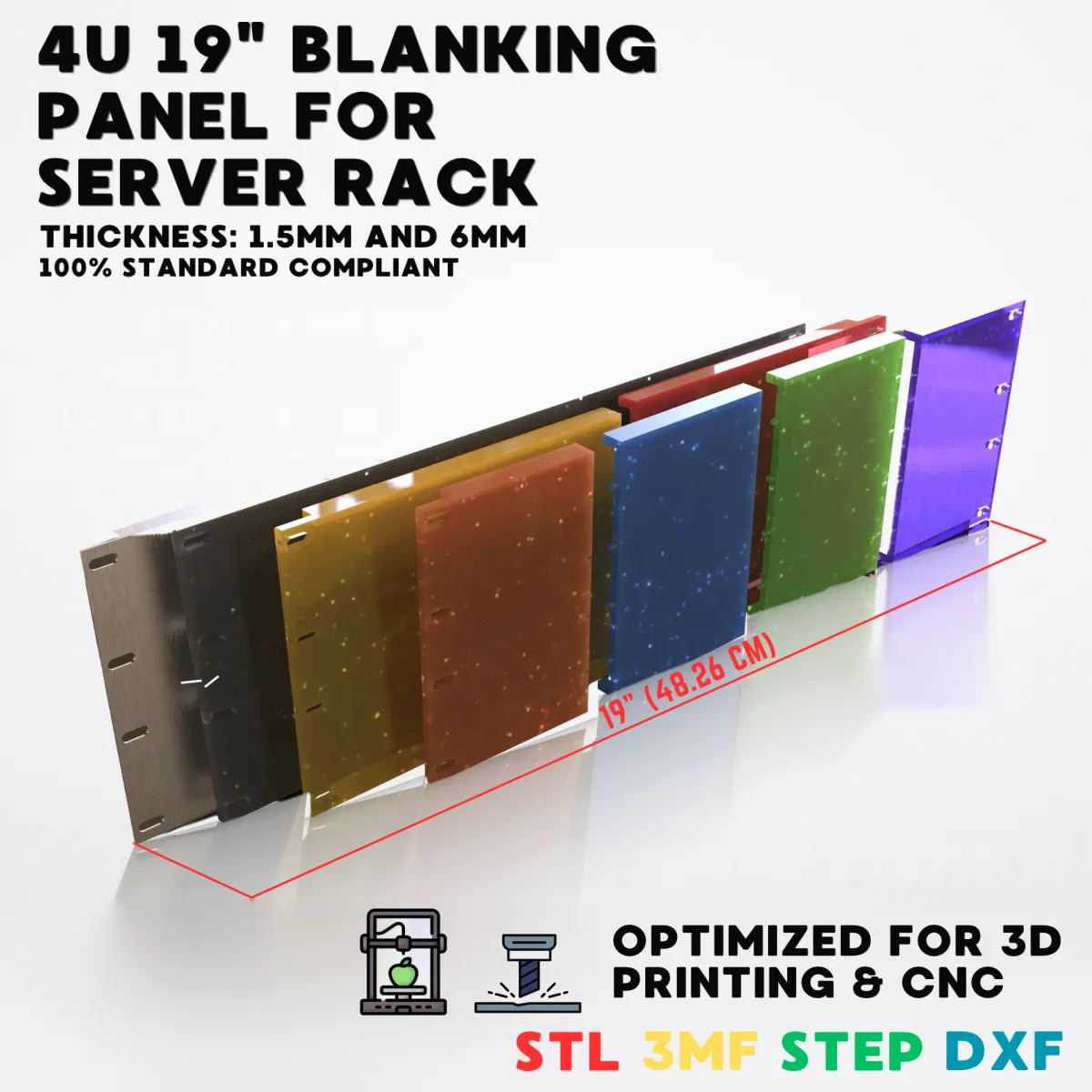 19 inch 4U Blank Server Rack Panel - CNC and 3D Print Ready 3D Print Model .c4d .max .obj .3ds .fbx .stl .blend 