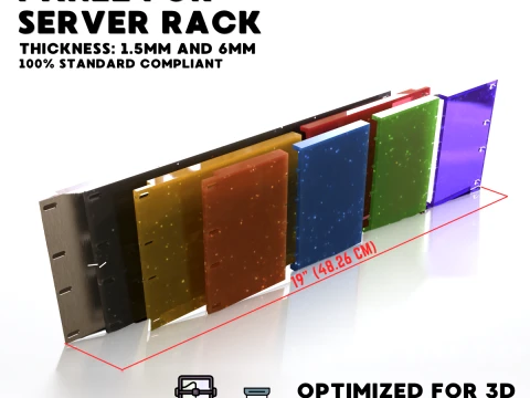 19 inch 4U Blank Server Rack Panel - CNC and 3D Print Ready 3D Print Model