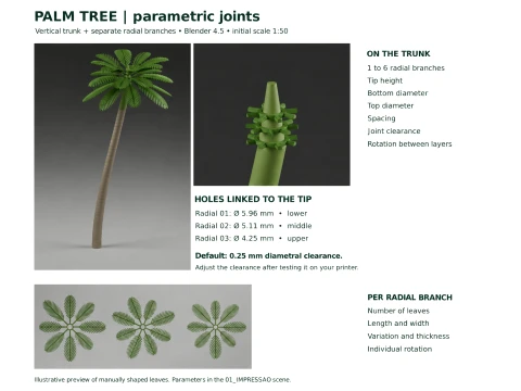 Parametric Palm Tree Blender Geometry Nodes Printable STL 3D Print Model