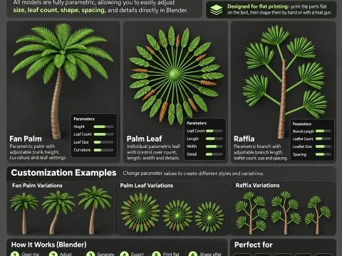 Parametric Plant Collection 10 Tropical Plants Architectural Models Dioramas 3D Printing STL Blender 3D Print Model