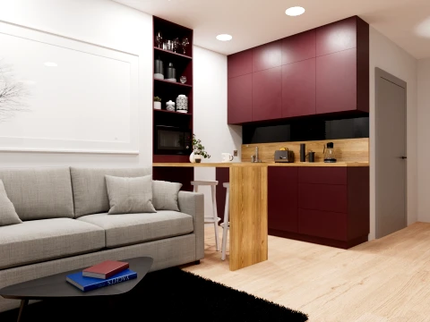 Modern Small Apartment Interior with kitchen and living room 3D Model