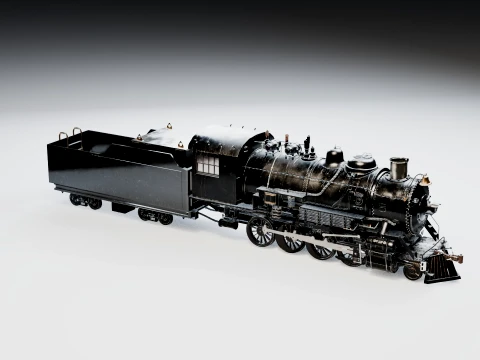 Animated Steam Locomotive and Tender - 2-8-0 Style 3D Модель