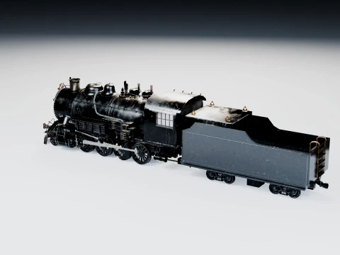 Animated Steam Locomotive and Tender - 2-8-0 Style 3D Model