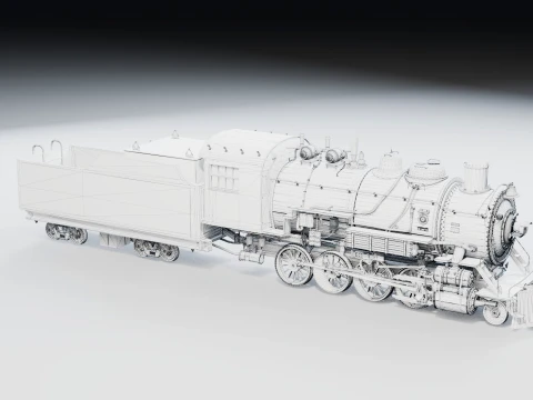 Animated Steam Locomotive and Tender - 2-8-0 Style 3D Model