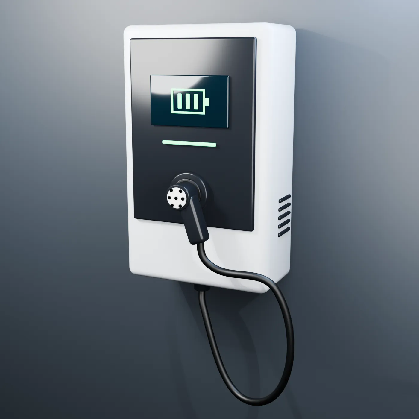 Generic Wall Mounted EV Charger with Cable Low Poly PBR 3D Model .c4d .max .obj .3ds .fbx .stl .blend 