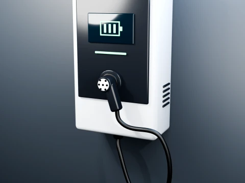 Generic Wall Mounted EV Charger with Cable Low Poly PBR 3D Model
