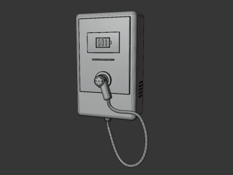 Generic Wall Mounted EV Charger with Cable Low Poly PBR 3D Model