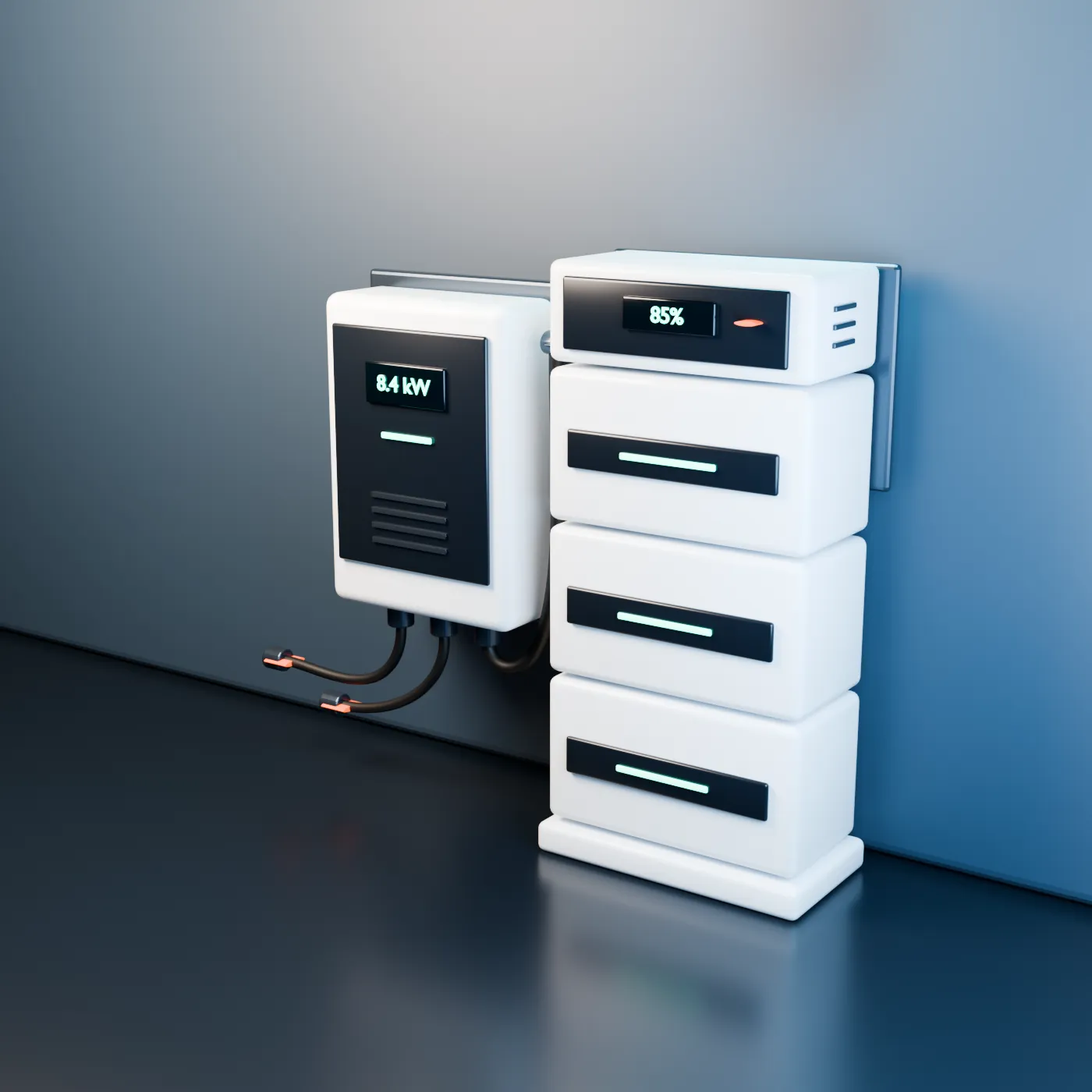 Modular Home Battery Storage System with Solar Inverter PBR 3D Model .c4d .max .obj .3ds .fbx .stl .blend 