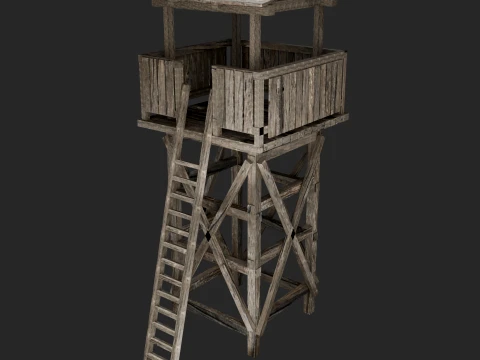 Weathered Wooden Watchtower Low Poly PBR 3D Model