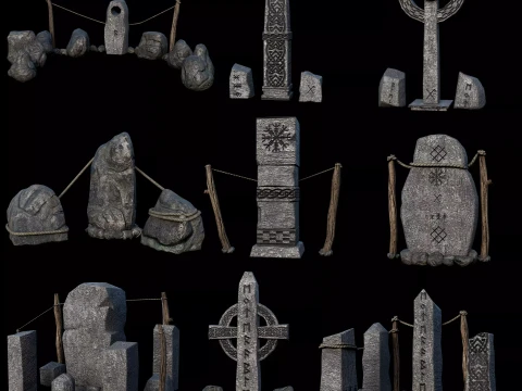 VIKING NORSE ROCK STONE STRUCTURES TOTEMS SYMBOL COLLECTION AAA Low-poly 3D Model