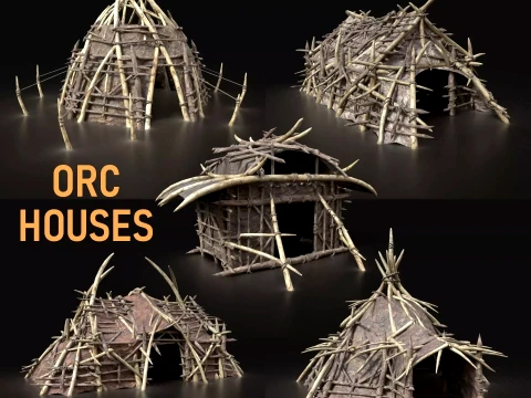 ORC CAMP VILLAGE HOUSE PRIMAL TENTE CHASSE BUILDER PACK COLLECTION Low-poly Modèle 3D