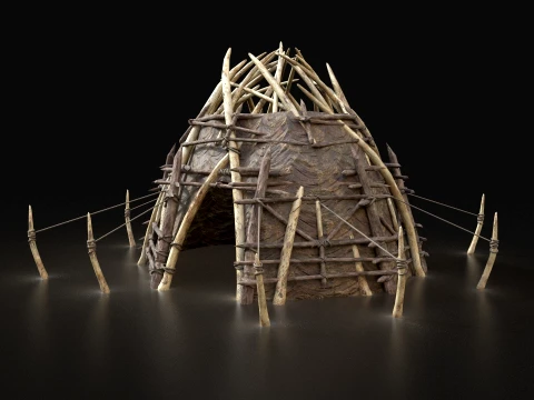 ORC CAMP VILLAGE HOUSE PRIMAL TENT HUNT BUILDER PACK COLLECTION Low-poly 3D Model